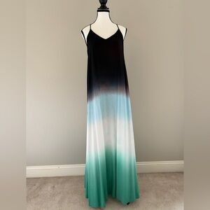 She + Sky Ombre Maxi Slip Dress in Black, Teal, Aqua, White